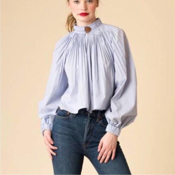 Tibi Light Blue Pleated Blouse - Picture 3 of 12